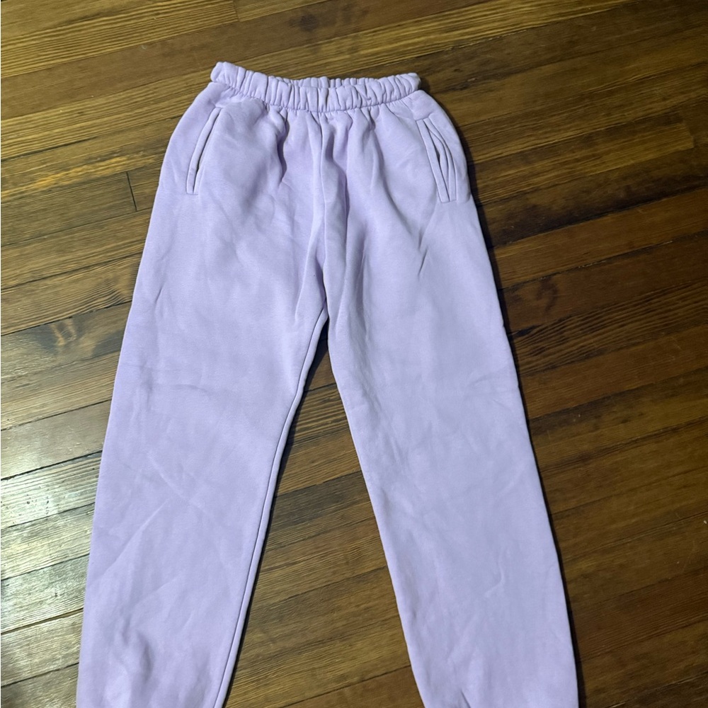 Purple Sweatpants with Elastic Waistband and Relaxed Fit